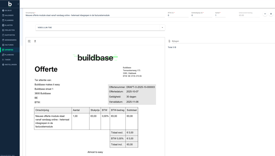 Nieuwe offerte-module Buildbase interface